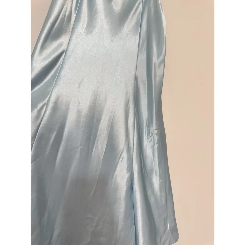 Y2K Secret Treasures Women’s Satin Slip Dress Nightgown Blue L Spaghetti Straps - Picture 8 of 13